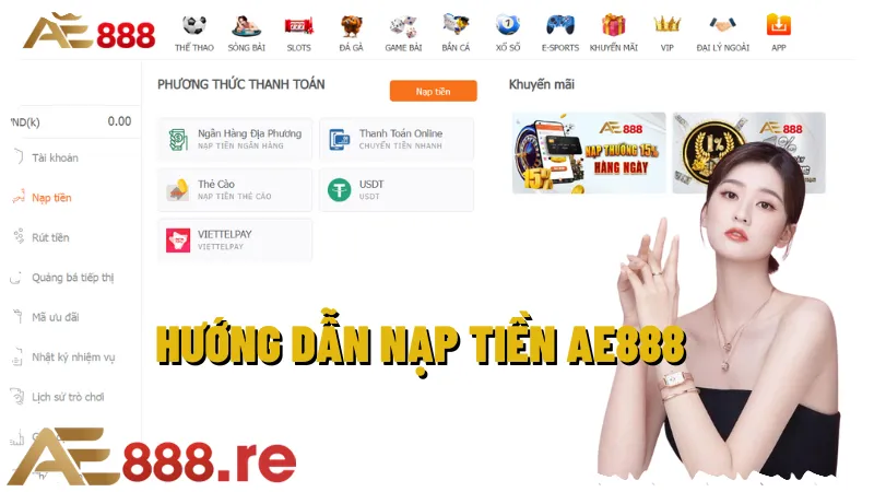 Hướng dẫn nạp tiền cơ bản tại AE888