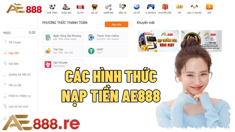 Có các hình thức nạp tiền AE888 nào